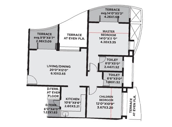 Floor plan of 2 BHK 942 Sq. Ft. Apartment in Rahul Arcus, Pune
