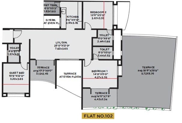 Floor plan of 3 BHK 1959 Sq. Ft. Apartment in Rahul Arcus, Pune
