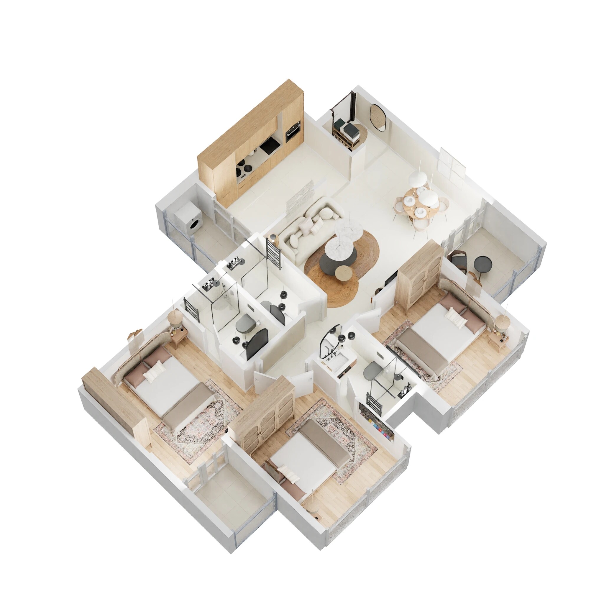 Floor plan of 3 BHK 940 Sq. Ft. Apartment in Rahul Aston, Pune