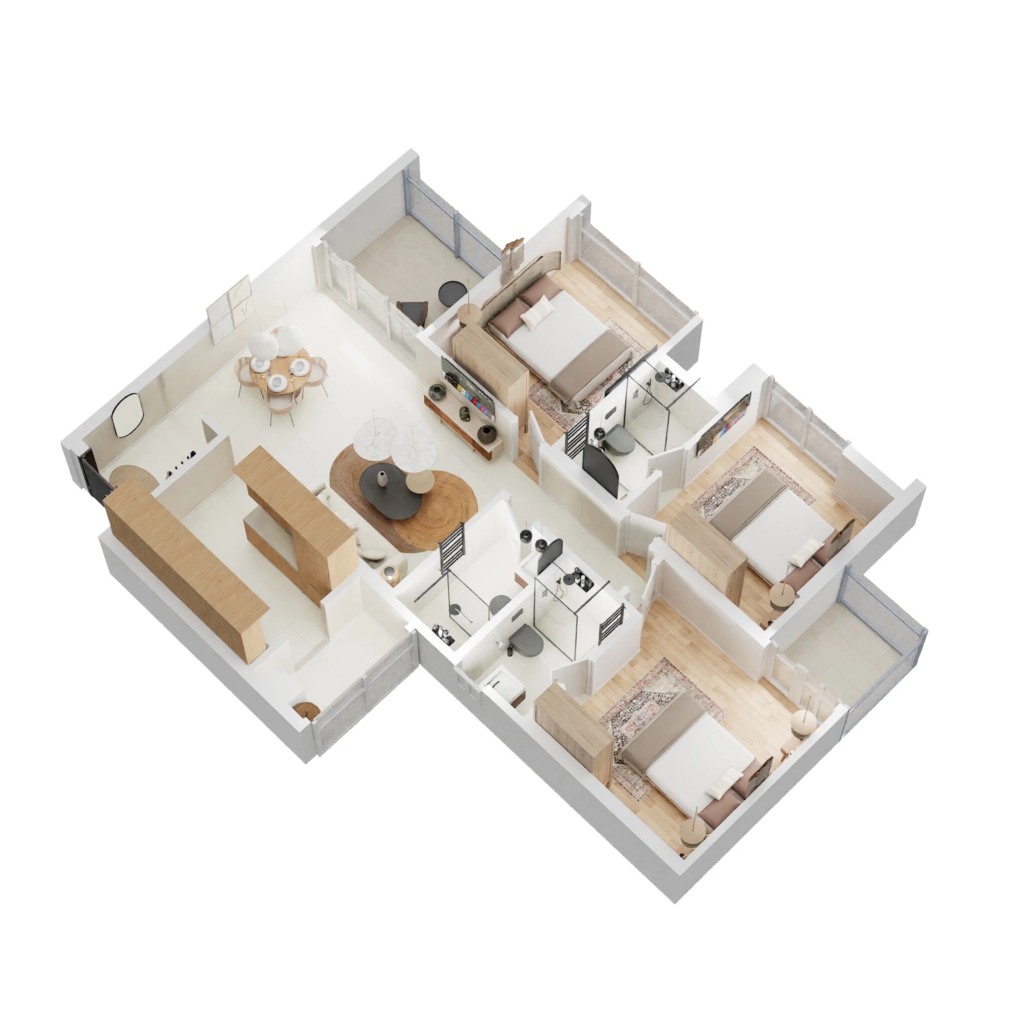 Floor plan of 3 BHK 978 Sq. Ft. Apartment in Rahul Aston, Pune