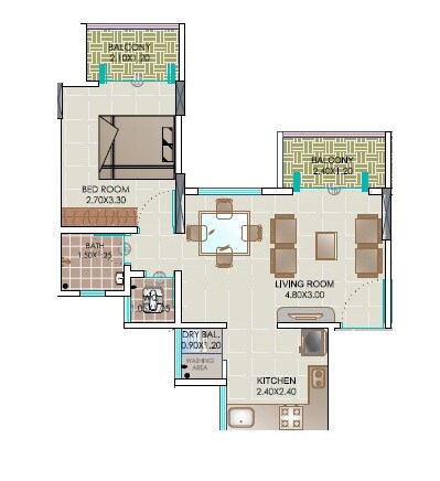 Floor plan of 1 BHK 456 Sq. Ft. Apartment in Rahul East View, Pune