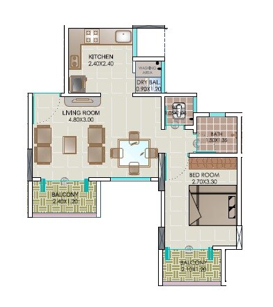 Floor plan of 1 BHK 530 Sq. Ft. Apartment in Rahul East View, Pune