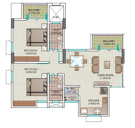 Floor plan of 2 BHK 629 Sq. Ft. Apartment in Rahul East View, Pune