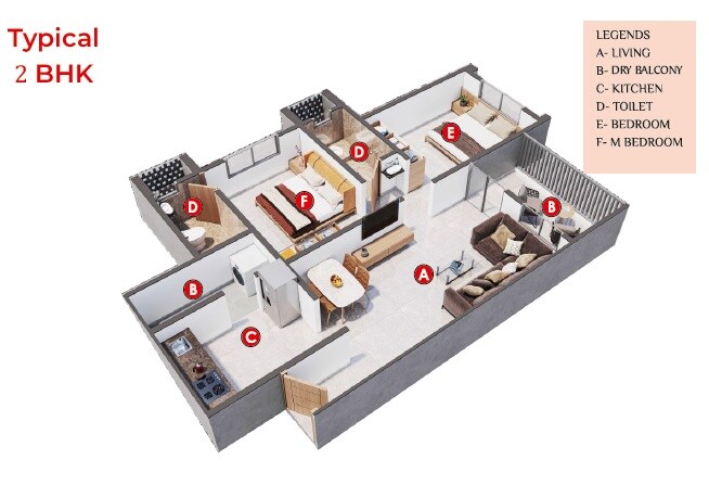 2 BHK 678 Sq. Ft. Apartment