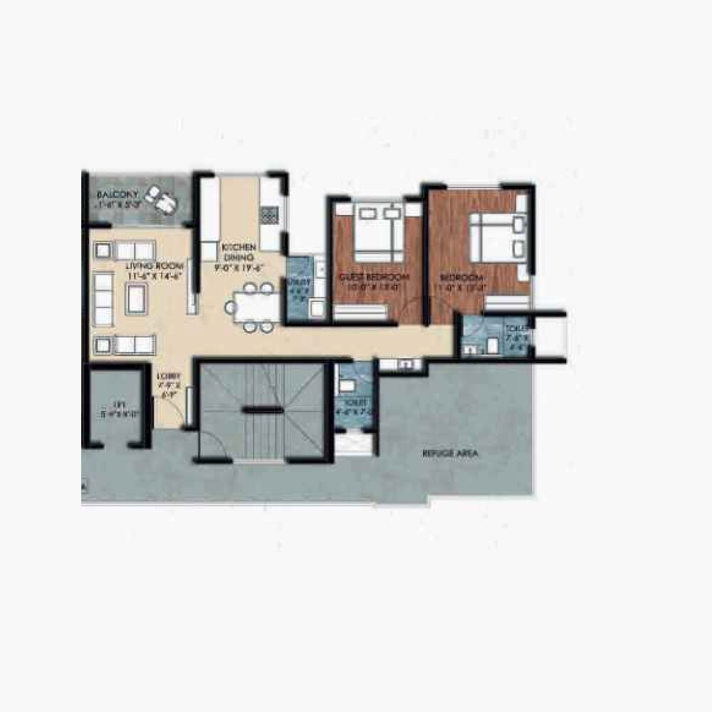 Floor plan of 2 BHK 771 Sq. Ft. Apartment in Raichandani Indian Bank Staff CHS, Pune