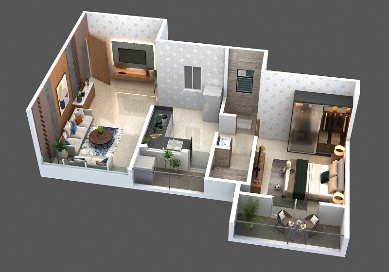 Floor plan of 1 BHK 317 Sq. Ft. Apartment in Raichandani Pentagon Towers, Pune