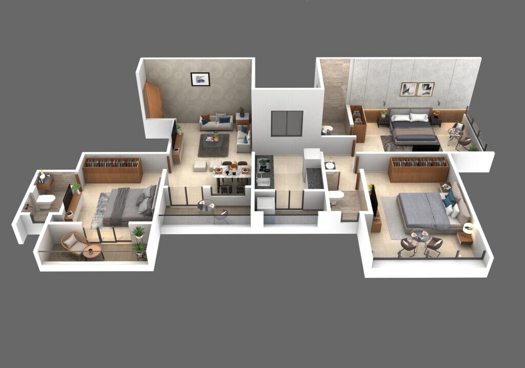 Floor plan of 3 BHK 765 Sq. Ft. Apartment in Raichandani Pentagon Towers, Pune