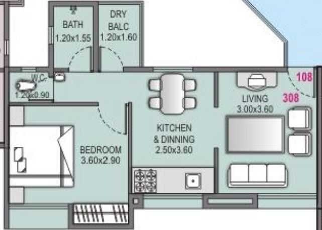 1 BHK 533 Sq. Ft. Apartment