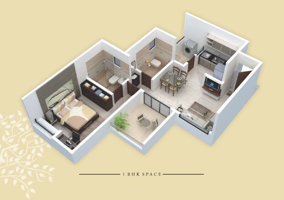 Floor plan of 1 BHK 451 Sq. Ft. Apartment in Rainbow Grace, Pune