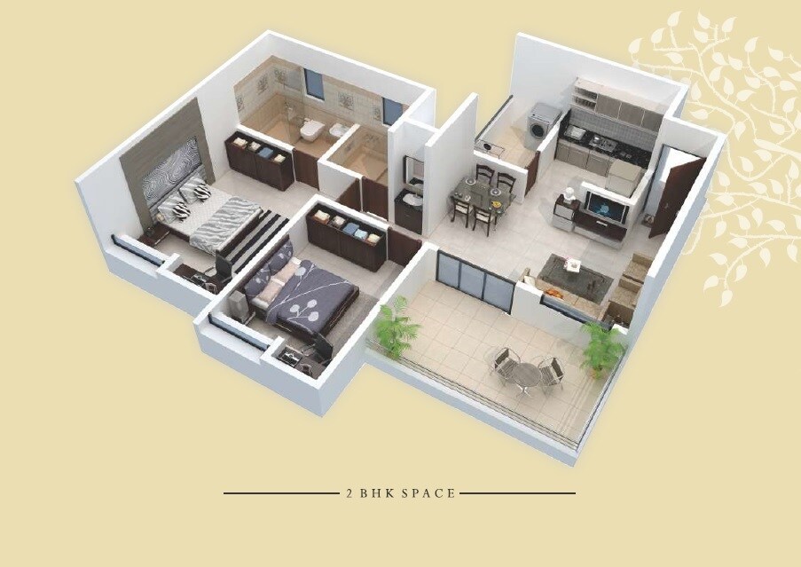 Floor plan of 2 BHK 573 Sq. Ft. Apartment in Rainbow Grace, Pune