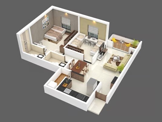 Floor plan of 2 BHK 567 Sq. Ft. Apartment in Raj Kamal Galaxy, Pune