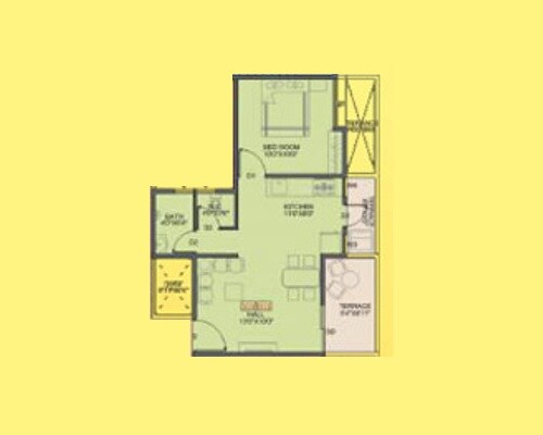 Floor plan of 1 BHK 219 Sq. Ft. Apartment in Rajesh Golden Homes, Pune