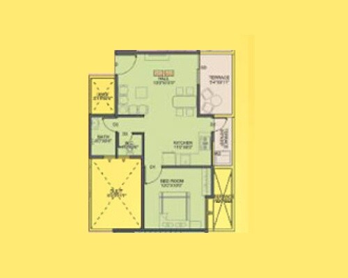 Floor plan of 1 BHK 510 Sq. Ft. Apartment in Rajesh Golden Homes, Pune