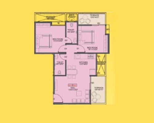 Floor plan of 2 BHK 522 Sq. Ft. Apartment in Rajesh Golden Homes, Pune