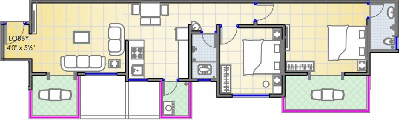 Floor plan of 2 BHK 634 Sq. Ft. Apartment in RajHeramba One Hallmark Avenue, Pune