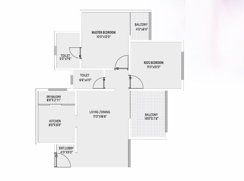 Floor plan of 2 BHK 627 Sq. Ft. Apartment in Rajluckxmi Stellar Homes Phase 1, Pune