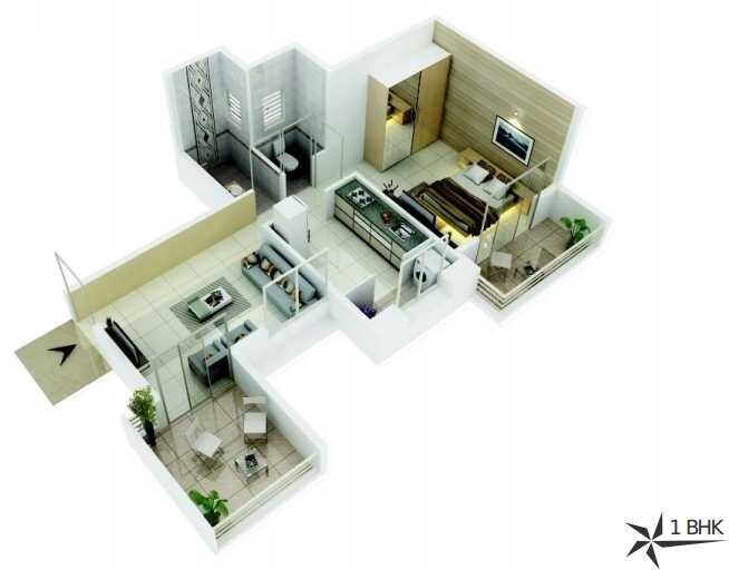 Floor plan of 1 BHK 601 Sq. Ft. Apartment in Rajmata Star City, Pune