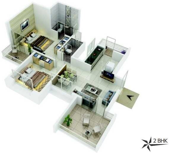Floor plan of 2 BHK 896 Sq. Ft. Apartment in Rajmata Star City, Pune