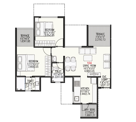 2 BHK 960 Sq. Ft. Apartment in Rajmata Trinity Greens