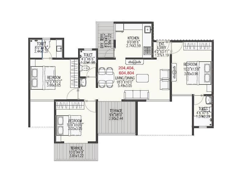 3 BHK 1338 Sq. Ft. Apartment