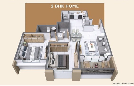 Floor plan of 2 BHK 612 Sq. Ft. Apartment in Rajshree Anantam Skyone, Pune