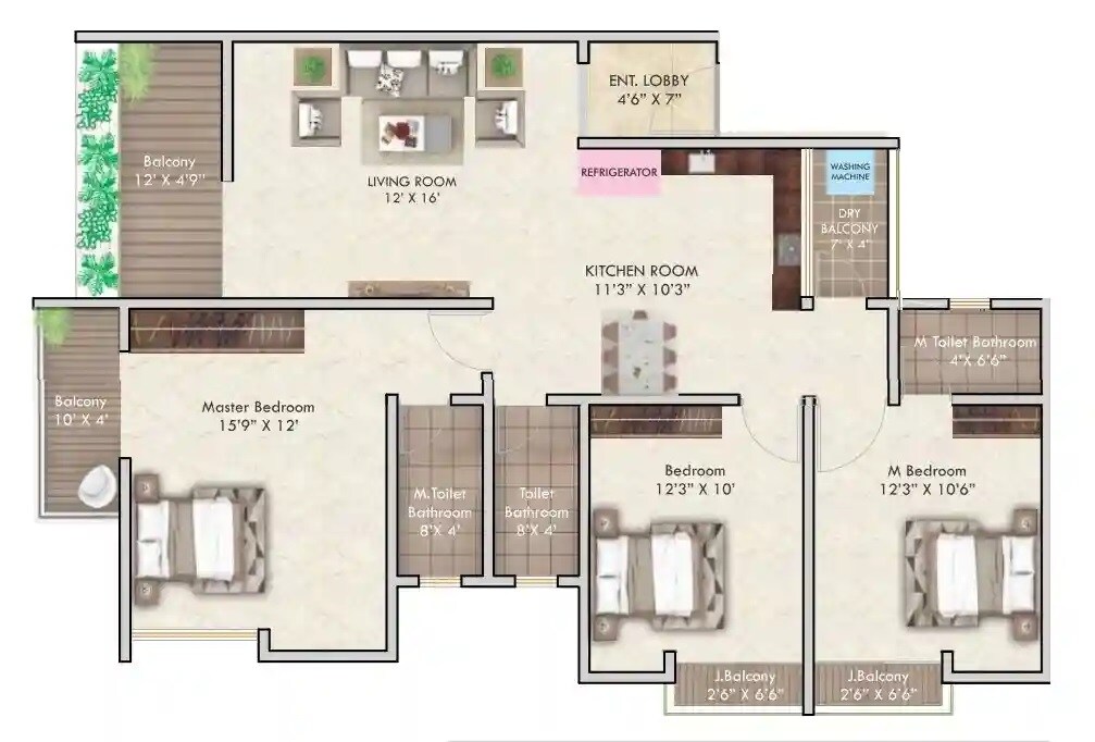 Floor plan of 2 BHK 1104 Sq. Ft. Apartment in Rajveer Devanshi, Pune