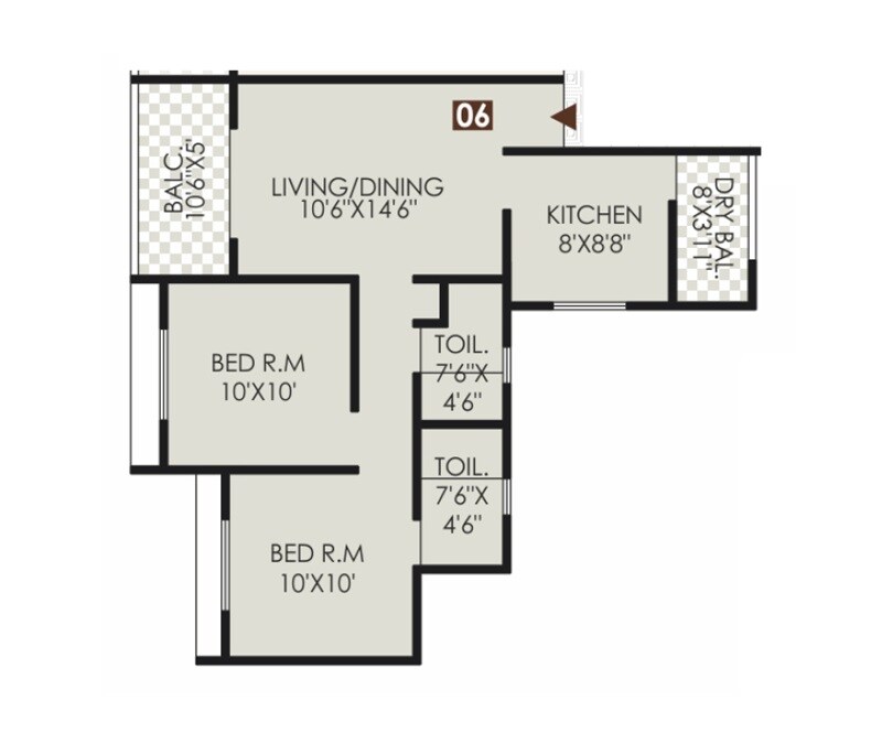 Floor plan of 2 BHK 651 Sq. Ft. Apartment in Rajyog Emerald Skies, Pune