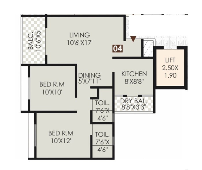Floor plan of 2 BHK 722 Sq. Ft. Apartment in Rajyog Emerald Skies, Pune