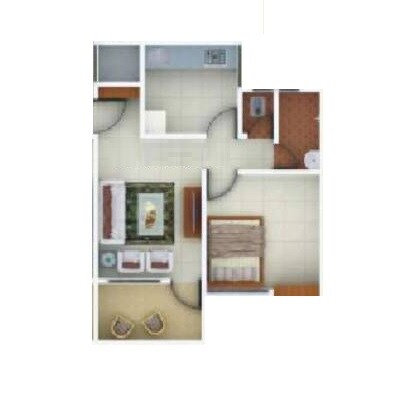 Floor plan of 1 BHK 624 Sq. Ft. Apartment in Ram Dew Drops, Pune