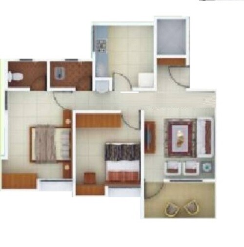 Floor plan of 2 BHK 660 Sq. Ft. Apartment in Ram Dew Drops, Pune