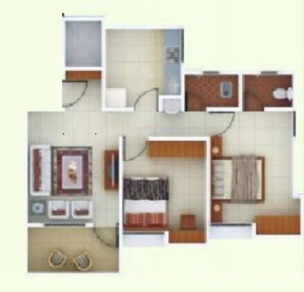 Floor plan of 2 BHK 832 Sq. Ft. Apartment in Ram Dew Drops, Pune