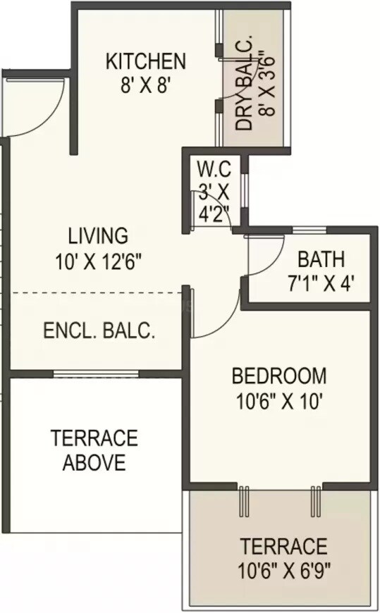 Floor plan of 1 BHK 331 Sq. Ft. Apartment in Ram Green Hive Plus, Pune