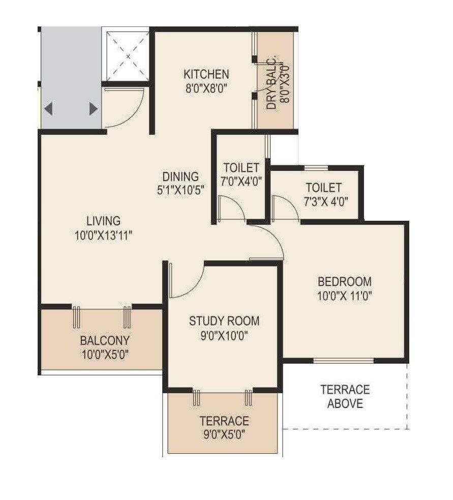 Floor plan of 2 BHK 622 Sq. Ft. Apartment in Ram Green Hive Plus, Pune