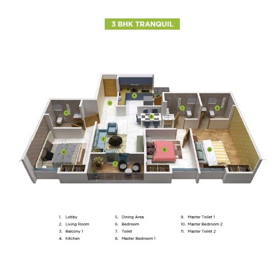 3 BHK 1070 Sq. Ft. Apartment