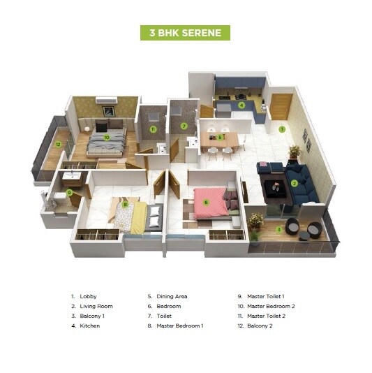 3 BHK 949 Sq. Ft. Apartment