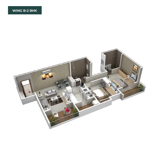 Floor plan of 2 BHK 809 Sq. Ft. Apartment in Ram India Palm Drive, Pune
