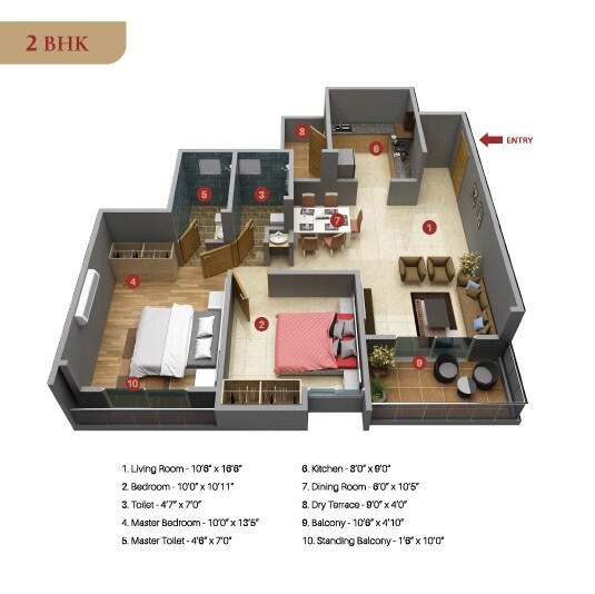 Floor plan of 2 BHK 787 Sq. Ft. Apartment in Ram India Swastika, Pune
