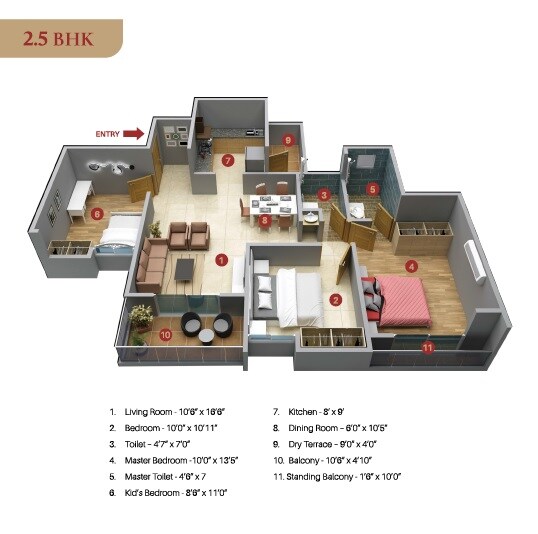 Floor plan of 2 BHK 986 Sq. Ft. Apartment in Ram India Swastika, Pune