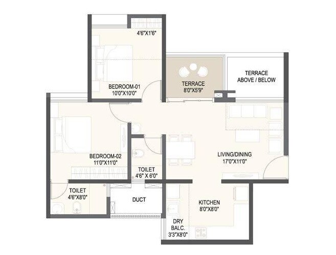 2 BHK 506 Sq. Ft. Apartment