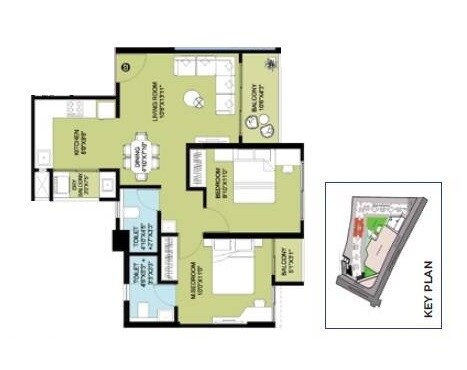 Floor plan of 2 BHK 721 Sq. Ft. Apartment in Rama Krystal World, Pune