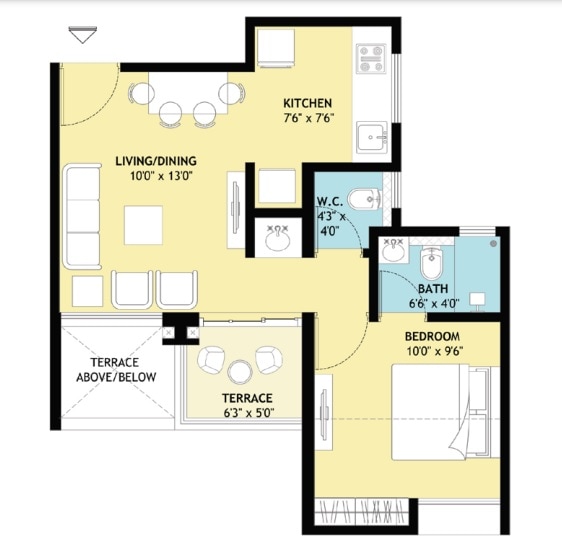 Floor plan of 1 BHK 333 Sq. Ft. Apartment in Rama Livmo, Pune