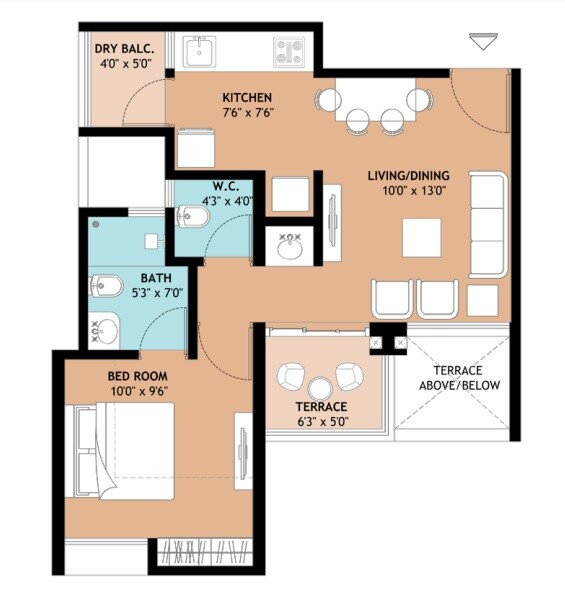 Floor plan of 1 BHK 406 Sq. Ft. Apartment in Rama Livmo, Pune