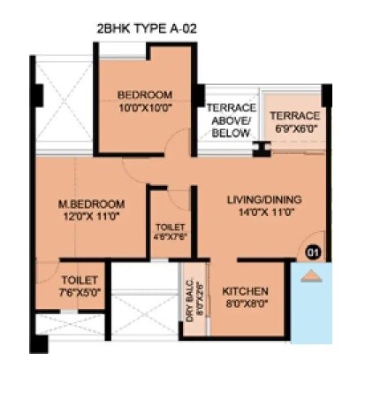 Floor plan of 2 BHK 482 Sq. Ft. Apartment in Rama Livmo, Pune