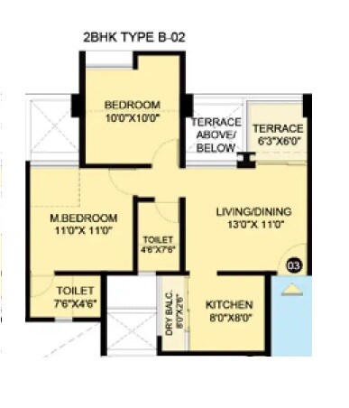 Floor plan of 2 BHK 640 Sq. Ft. Apartment in Rama Livmo, Pune