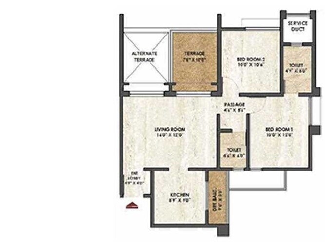 Floor plan of 2 BHK 557 Sq. Ft. Apartment in Rama Melange Residences, Pune