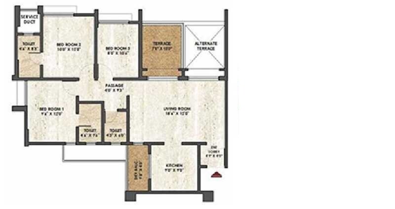 Floor plan of 2 BHK 571 Sq. Ft. Apartment in Rama Melange Residences, Pune