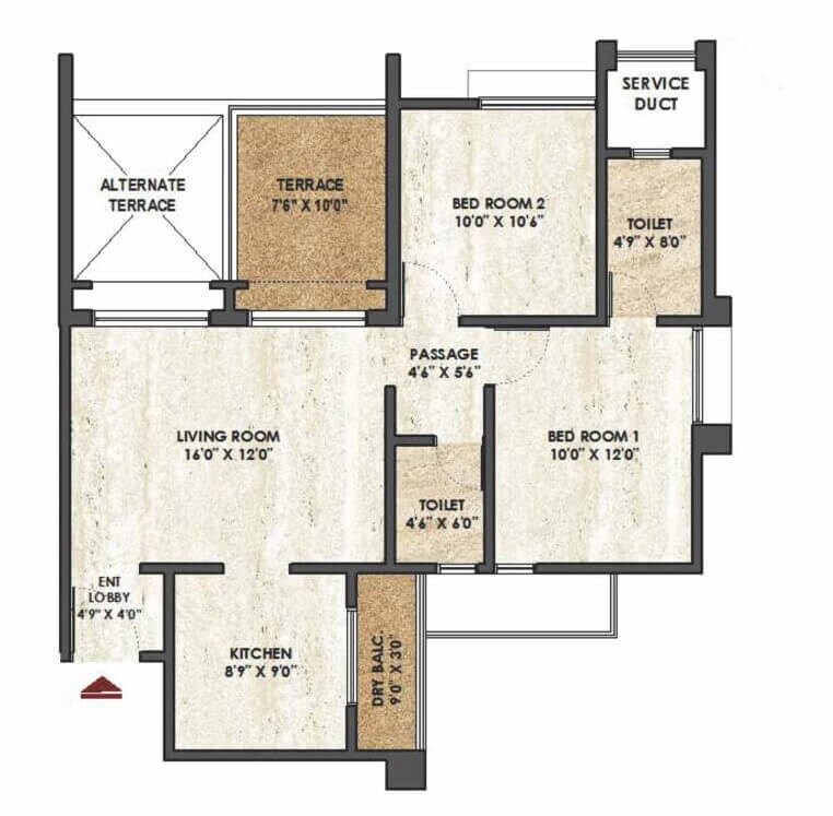 Floor plan of 2 BHK 513 Sq. Ft. Apartment in Rama Melange Residences Phase III, Pune