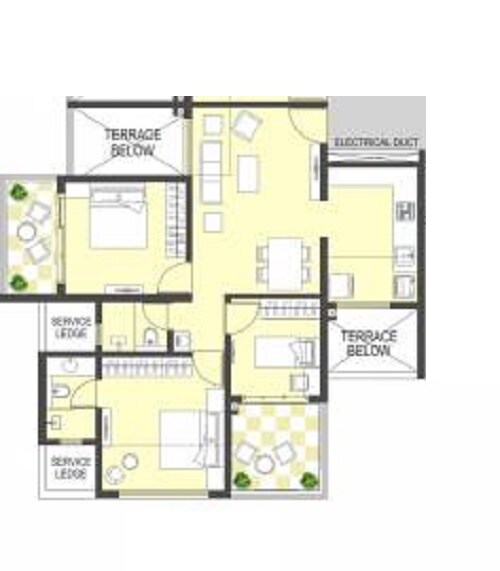 Floor plan of 3 BHK 1076 Sq. Ft. Apartment in Rama Metro Life, Pune