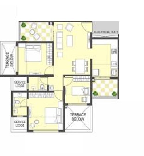 Floor plan of 3 BHK 627 Sq. Ft. Apartment in Rama Metro Life Maxima Residences, Pune