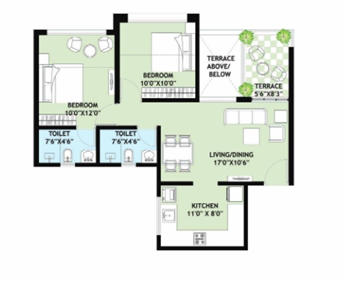 Floor plan of 2 BHK 442 Sq. Ft. Apartment in Rama Metro Life Optima, Pune